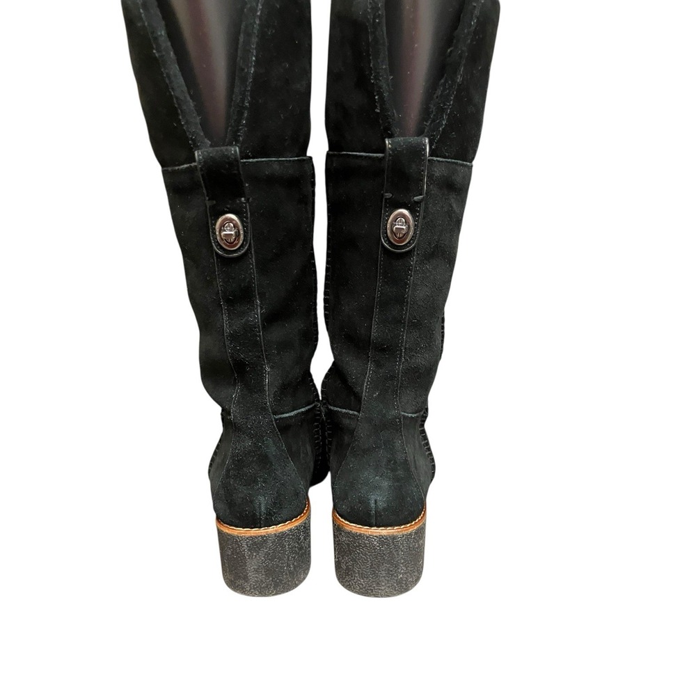 Coach Turnlock Patch Suede Sherpa Lining Boho‎ Comfort Pull On Black Boots 7.5 - Picture 4 of 15